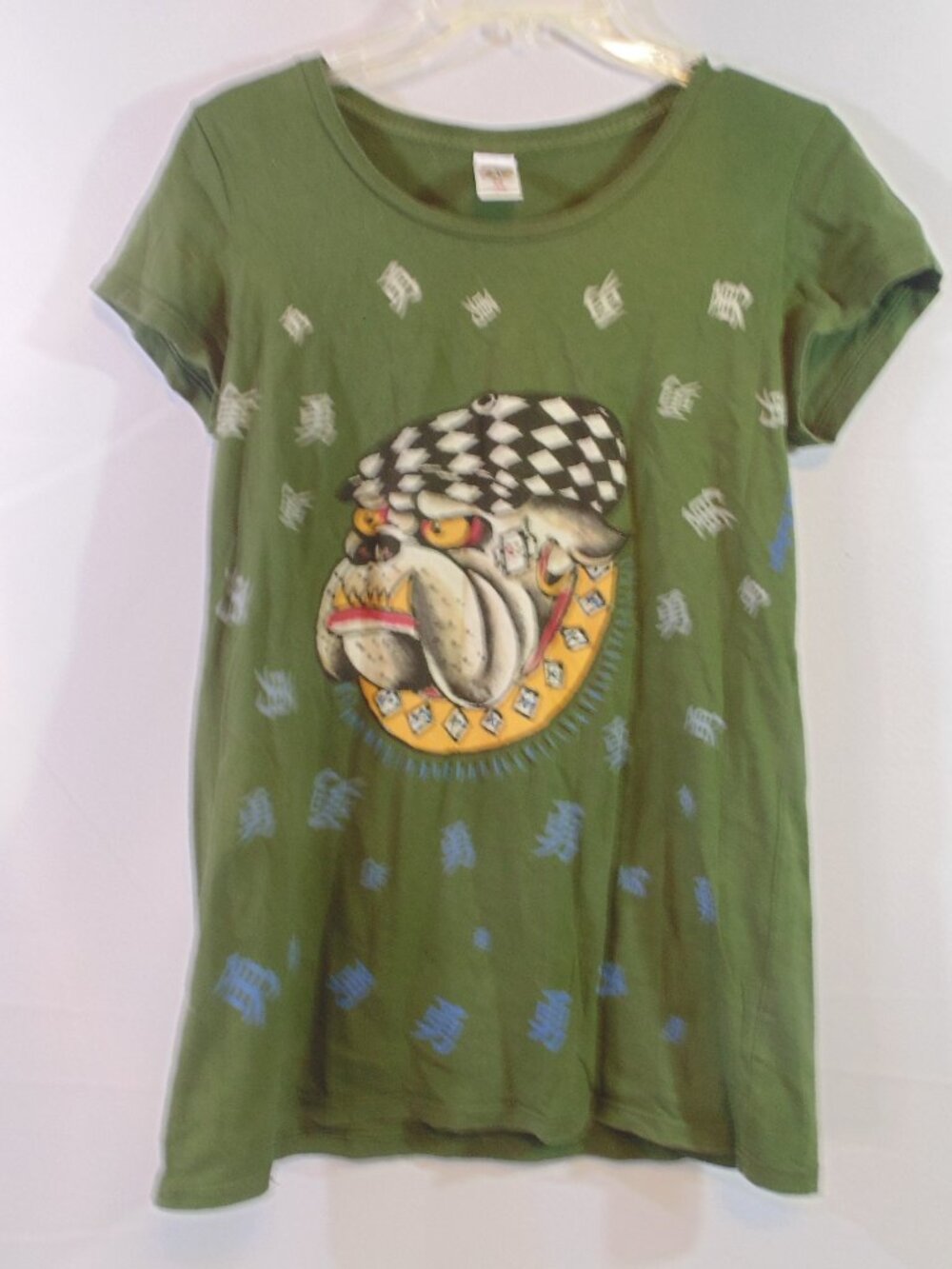 Ed Hardy Shirt  size Medium green Bulldog Studded Graphic Tee Y2K